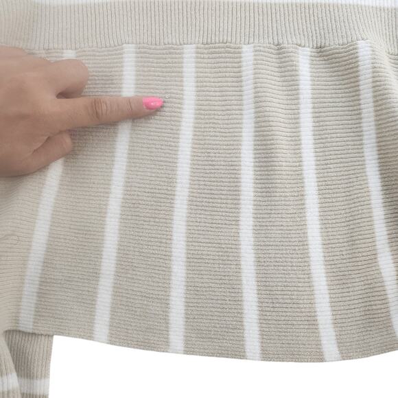 Tan Striped Cardigan Womens 1X High Low Knit Ribbed White Beige Boho Bohemian - Picture 12 of 13